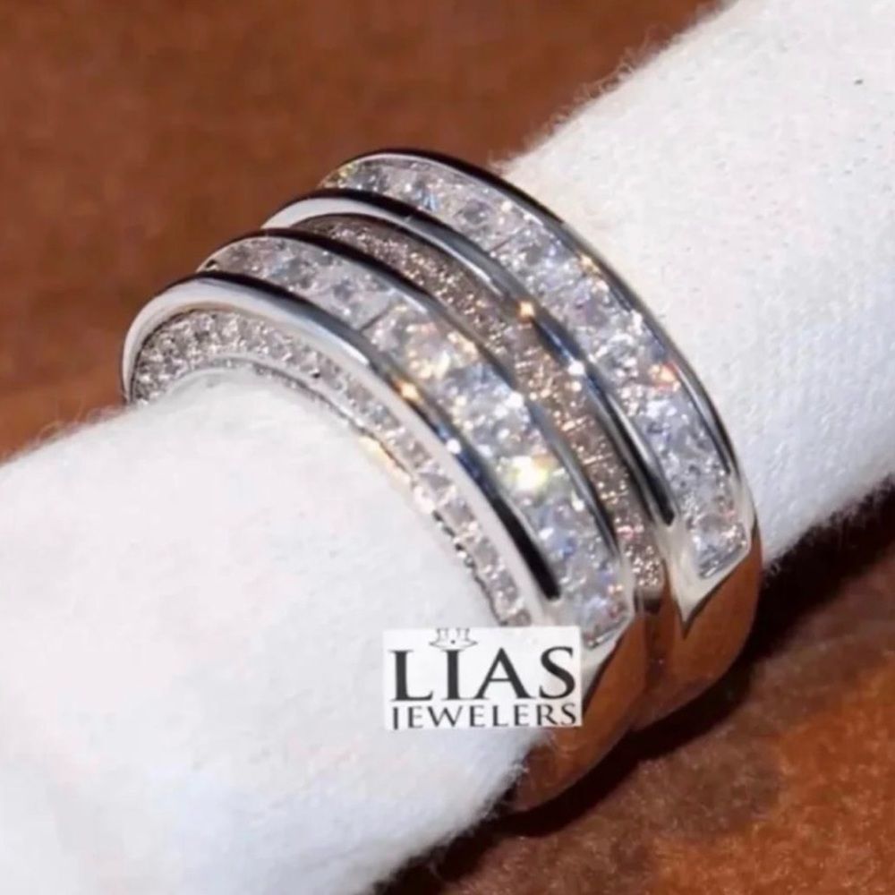 2 new 14k white gold wedding rings ( 2 rings total )